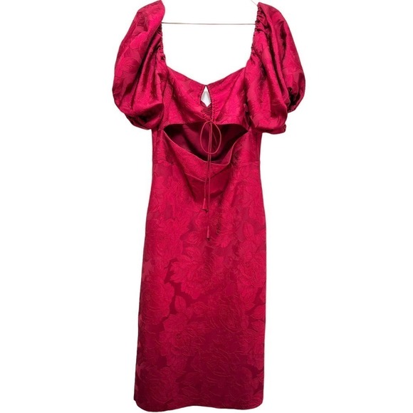 Sachin & Babi Gabby 80s-Inspired Puff Sleeve Cut-Out Tie Back Midi Dress 10 - Picture 3 of 14